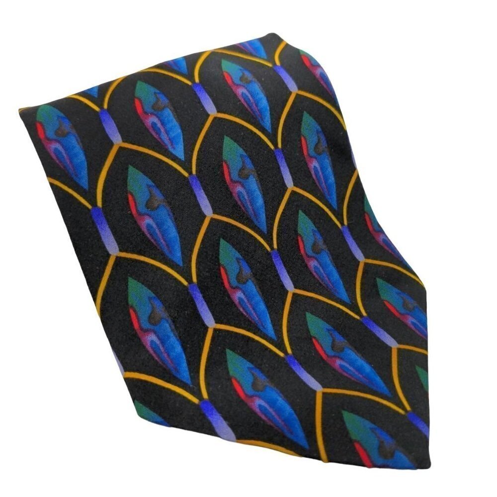 Cocktail Collection Silk Necktie Geometric Black Blue Gold